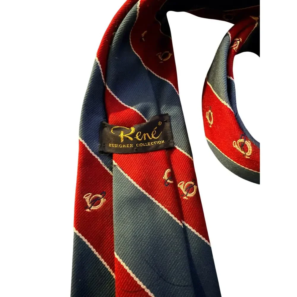 Rene Designer Collection Red Green‎ Striped Novelty Silk Tie Classic